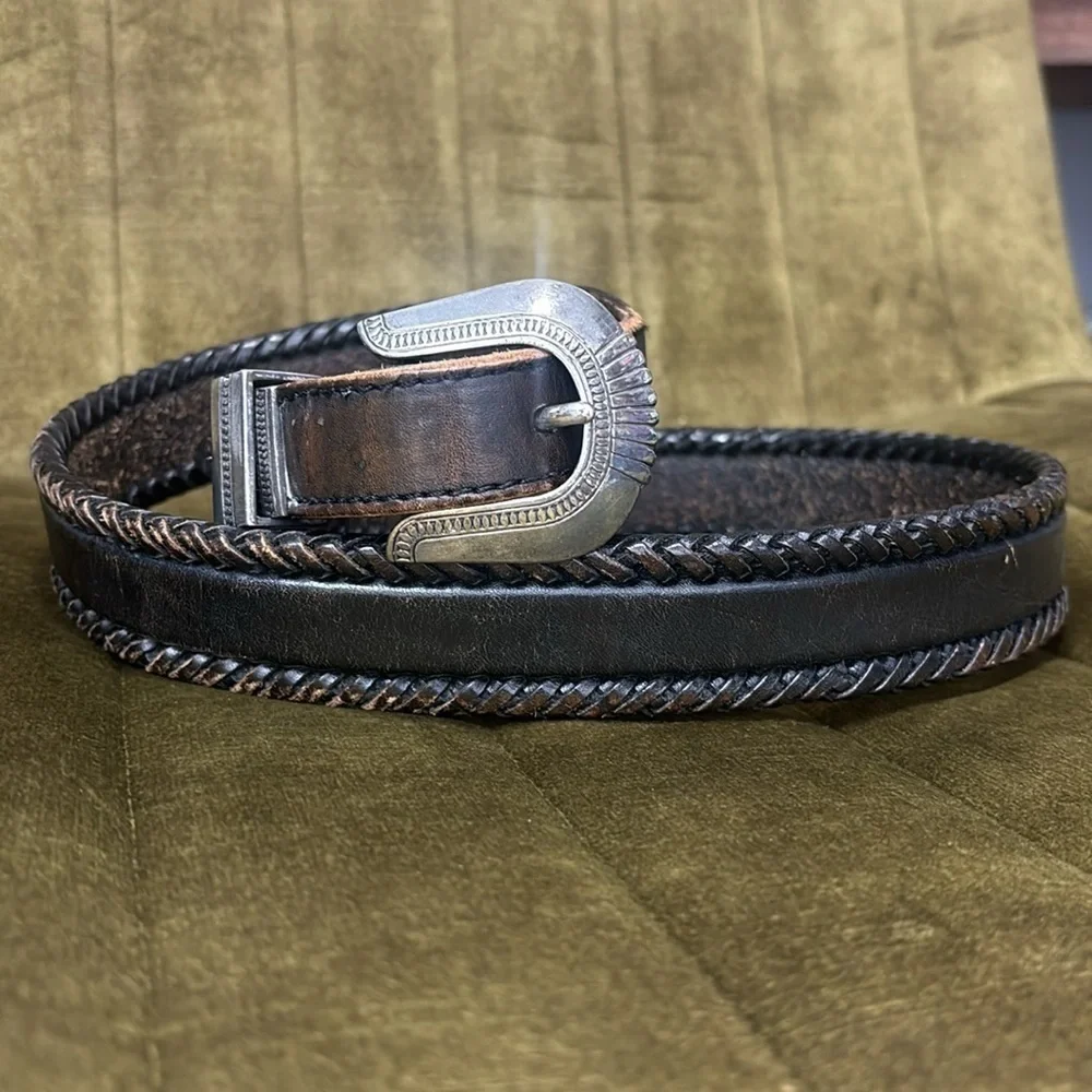 Brighton brown and silver leather braided vintage belt size 34 style 65803